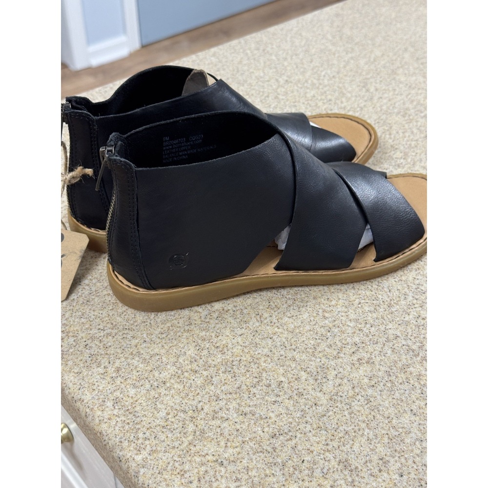 Born Iwa Black Leather Crisscross Zip Back Sandals Shoes Womans 9M NWT - Picture 2 of 8